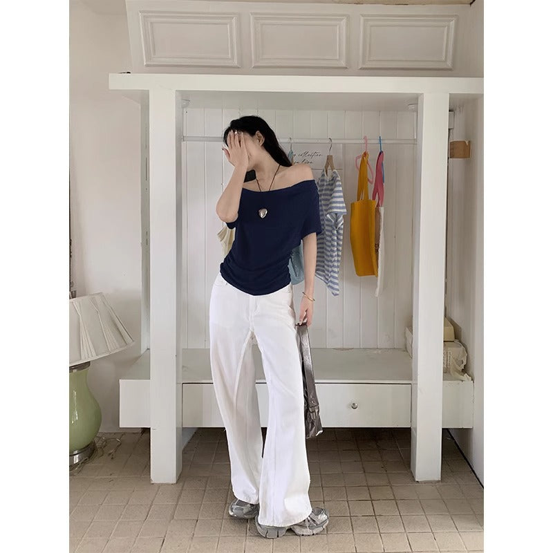 Xizang Blue Slim Fit Women T-Shirt Summer Top