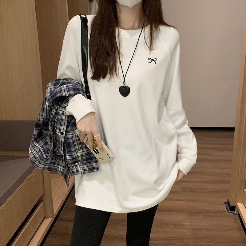 White Round Neck Long Sleeve Women Autumn T-Shirt