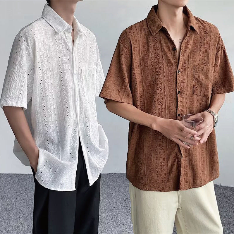 Men’s Jacquard Hollow Shirt – Summer Hong Kong Style