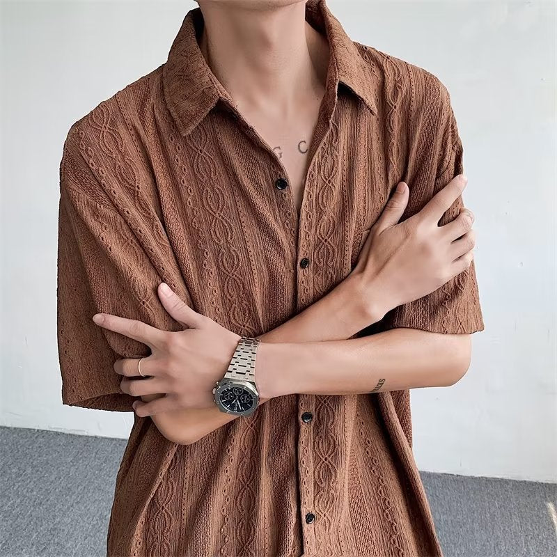 Men’s Jacquard Hollow Shirt – Summer Hong Kong Style