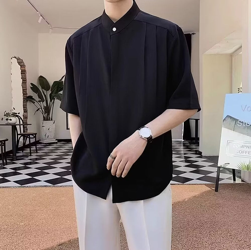 Men’s Ice Silk Shirt – Chinese Style Collar Casual