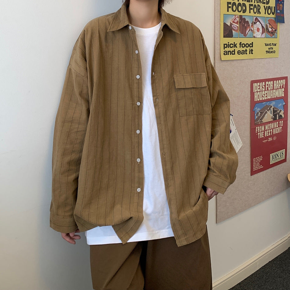 Men’s Corduroy Workwear Shirt – Retro Striped Style