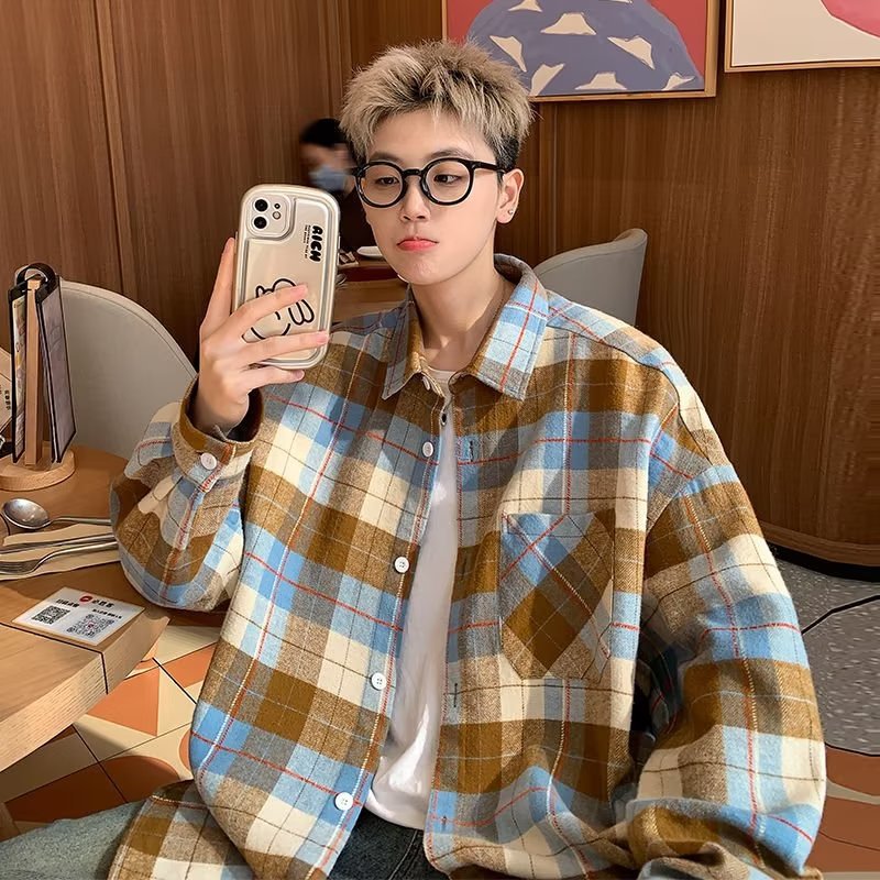 Men’s Green Plaid Shirt – Retro Casual Jacket