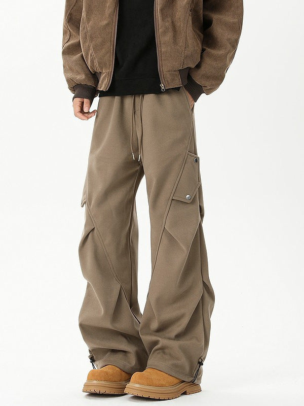 Men’s Heavy Wool Cargo Pants – Winter Wide-Leg