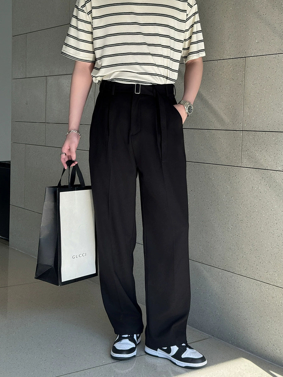 STOCK-Men’s Korean Style Belt Pants – Loose Straight Casual