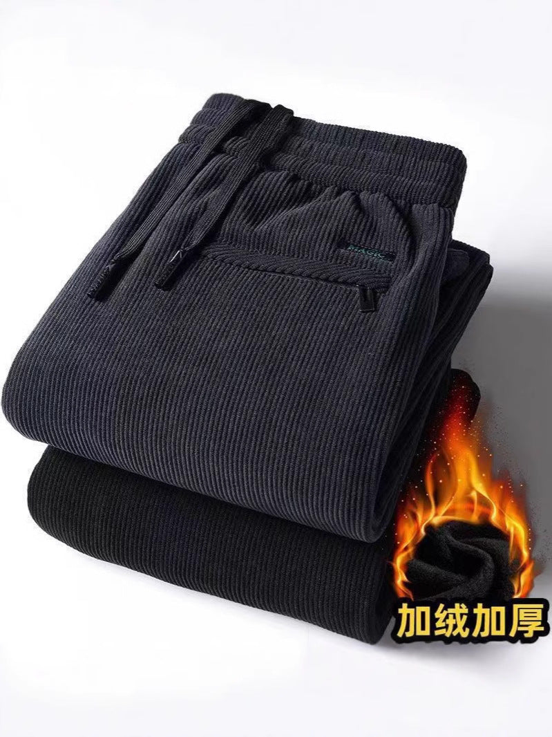 Men’s Corduroy Fleece Pants – Elastic Waist Warm Winter