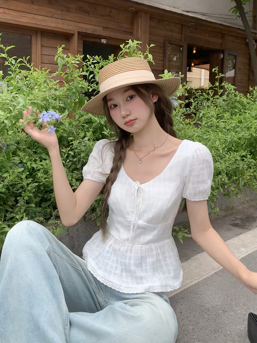 Bow Tie Slim Women T-Shirt Summer 2026 French Style