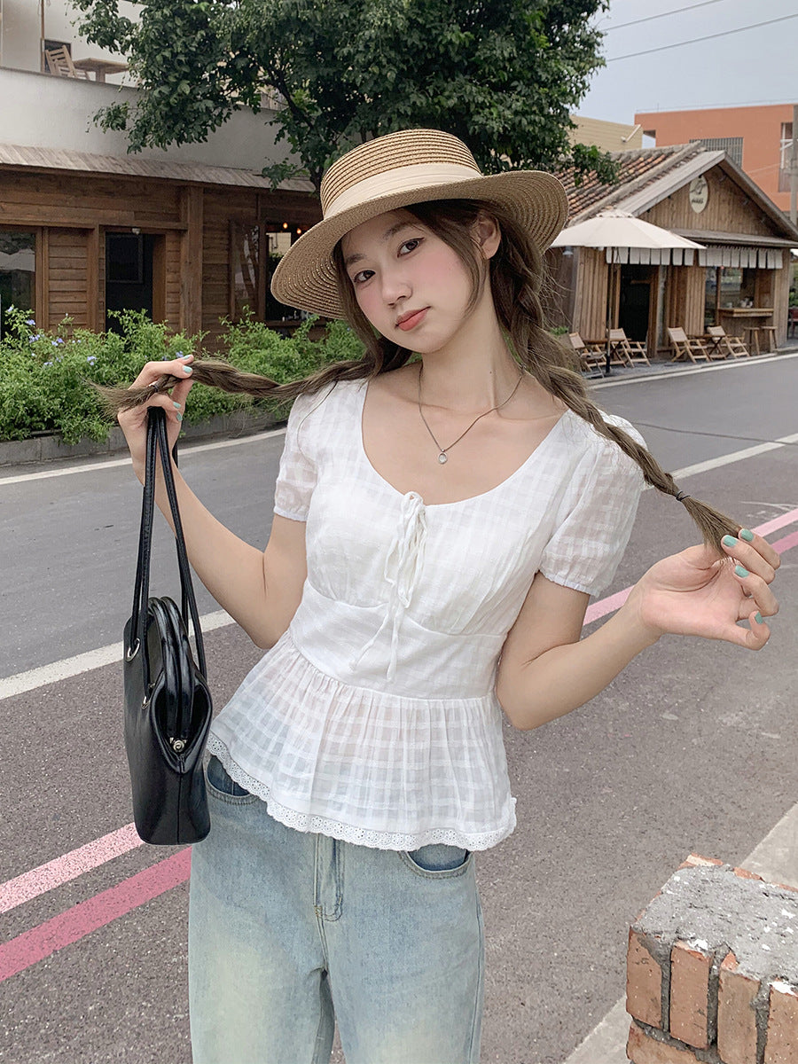 Bow Tie Slim Women T-Shirt Summer 2026 French Style