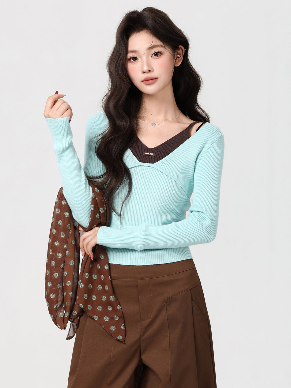 Mint Green Halter Knit Women Top 2026 Winter