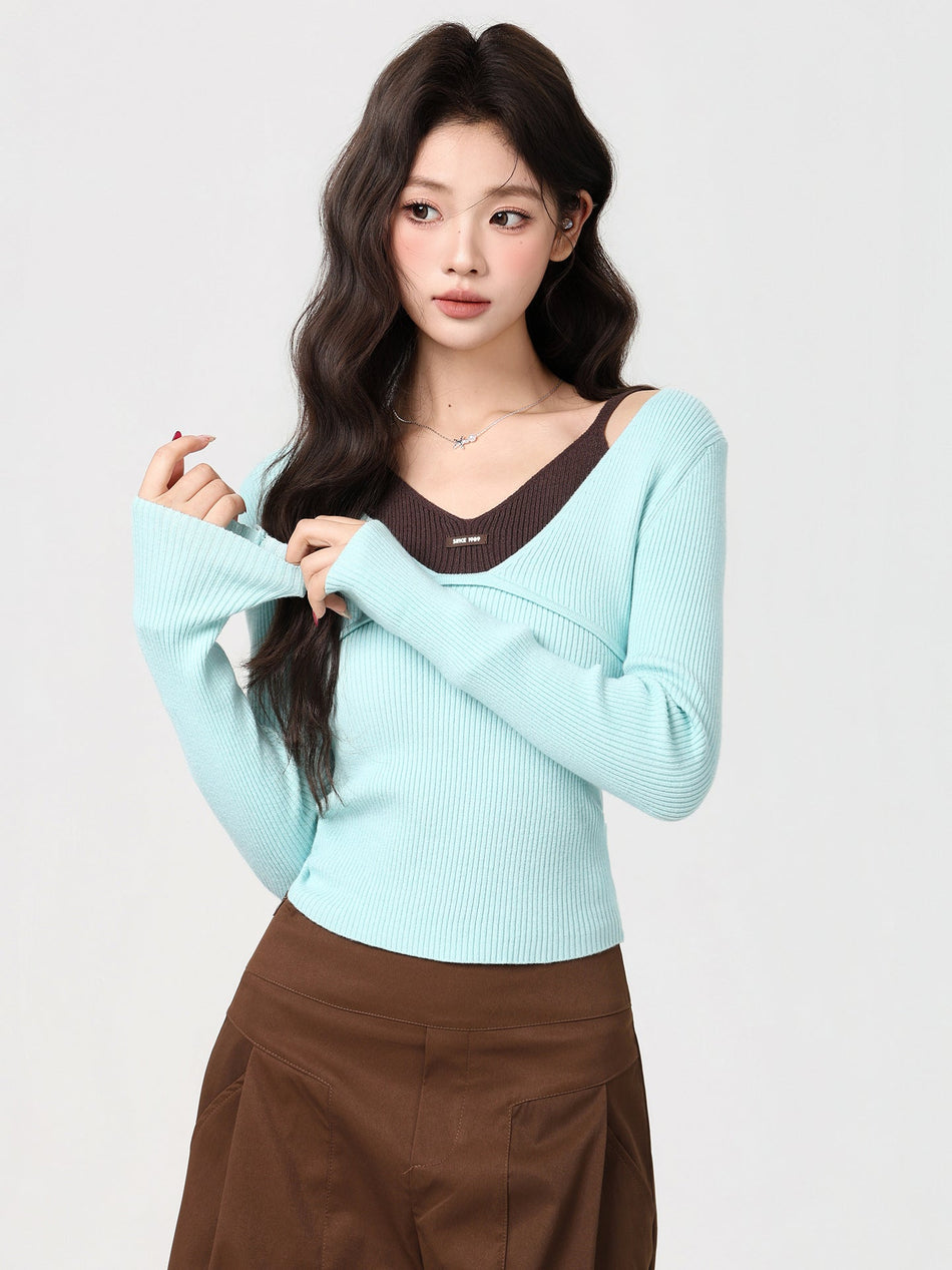 Mint Green Halter Knit Women Top 2026 Winter
