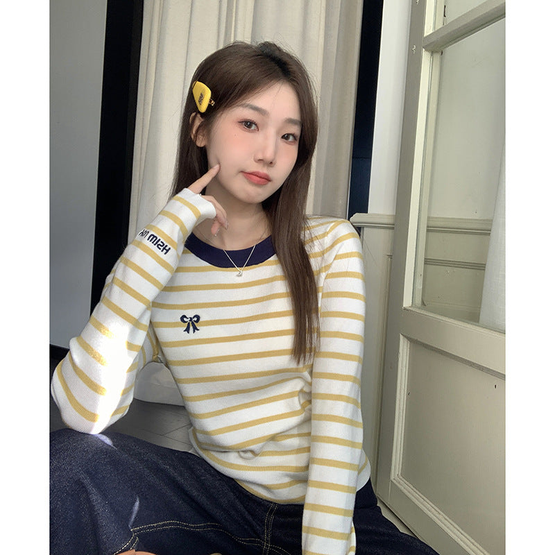 Yellow Striped Knit Women Top Autumn Winter 2026