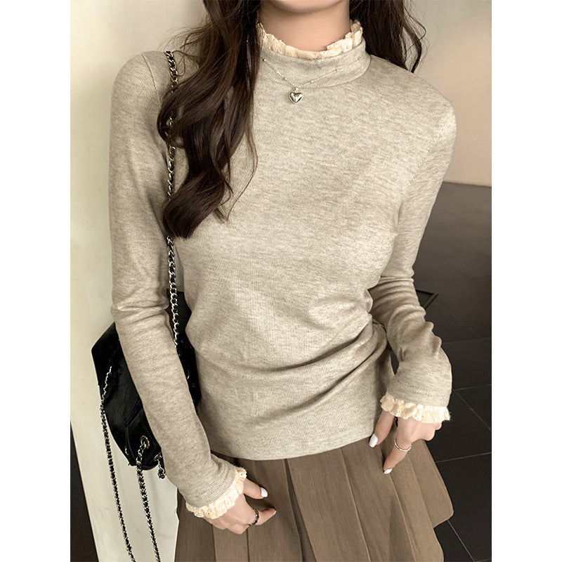 French Lace Fake Two-Piece Winter Top Women