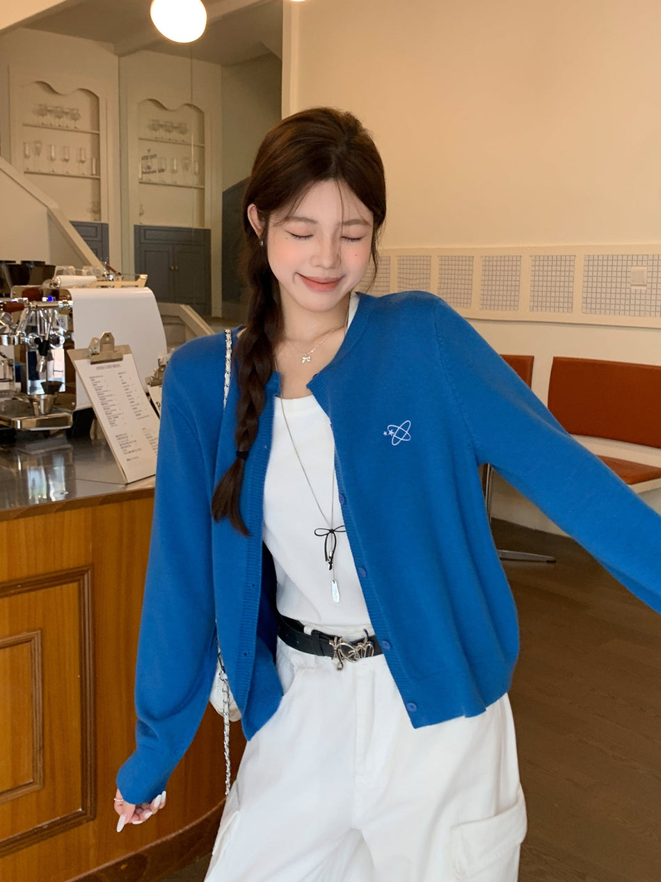 Embroidered Knit Cardigan Women Autumn Jacket