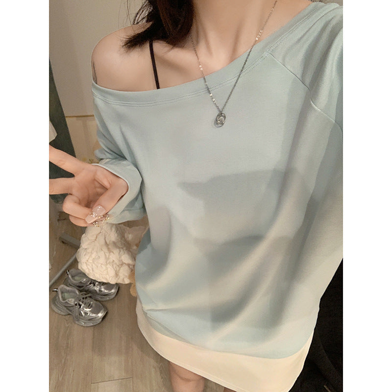 Milk Green Off-Shoulder Women Autumn Top