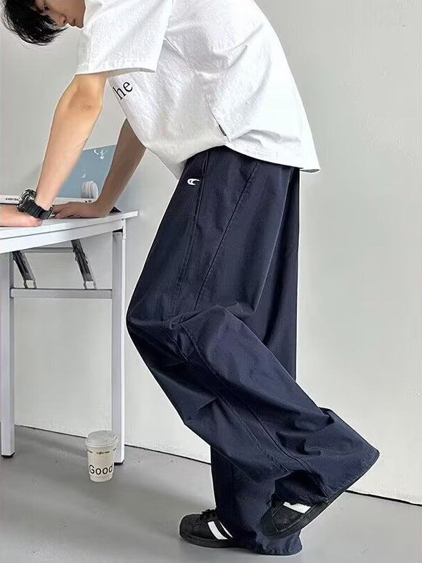 Men’s Ice Silk Wide-Leg Cargo Pants – Summer High-End Drape