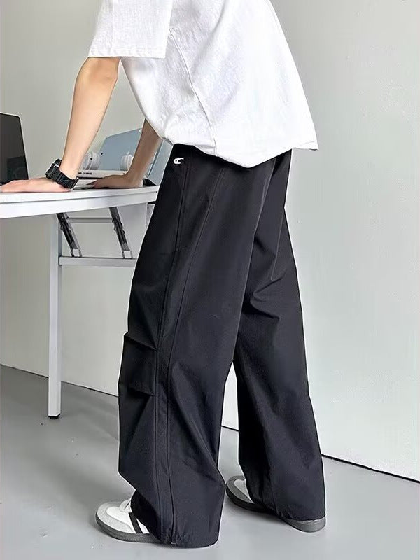 Men’s Ice Silk Wide-Leg Cargo Pants – Summer High-End Drape