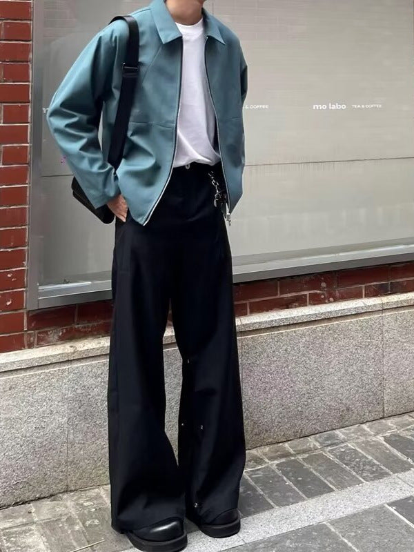 Men’s Cleanfit Black Wide-Leg Pants – High-End Drape Trousers