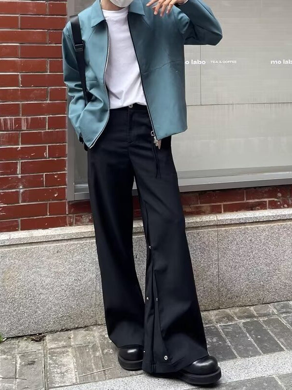 Men’s Cleanfit Black Wide-Leg Pants – High-End Drape Trousers