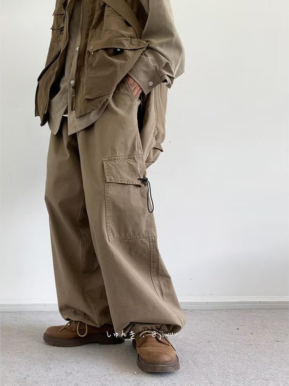 Men’s Japanese Retro Wide-Leg Pants – Ankle-Tie Style