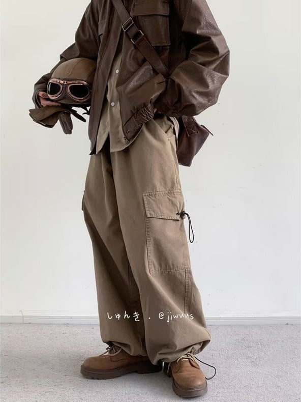 Men’s Japanese Retro Wide-Leg Pants – Ankle-Tie Style