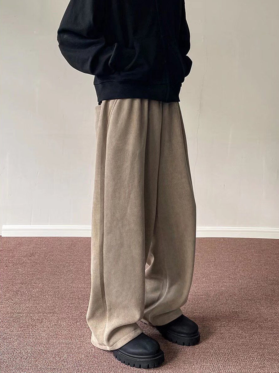 Men’s Corduroy Wide-Leg Pants – Retro Hong Kong Style