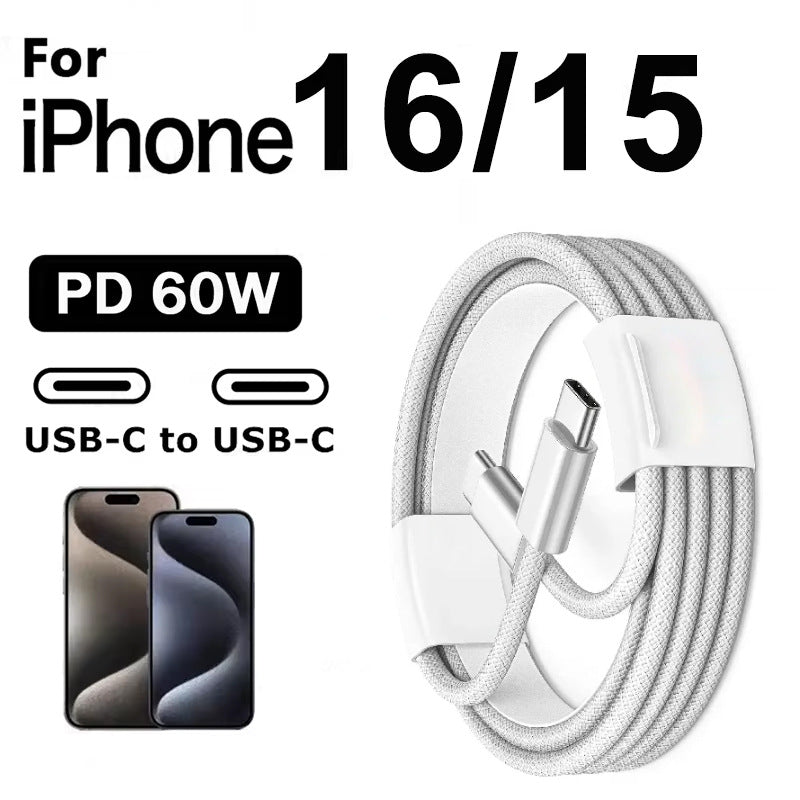 60W Braided USB-C to C Fast Charging Cable for iPhone 16