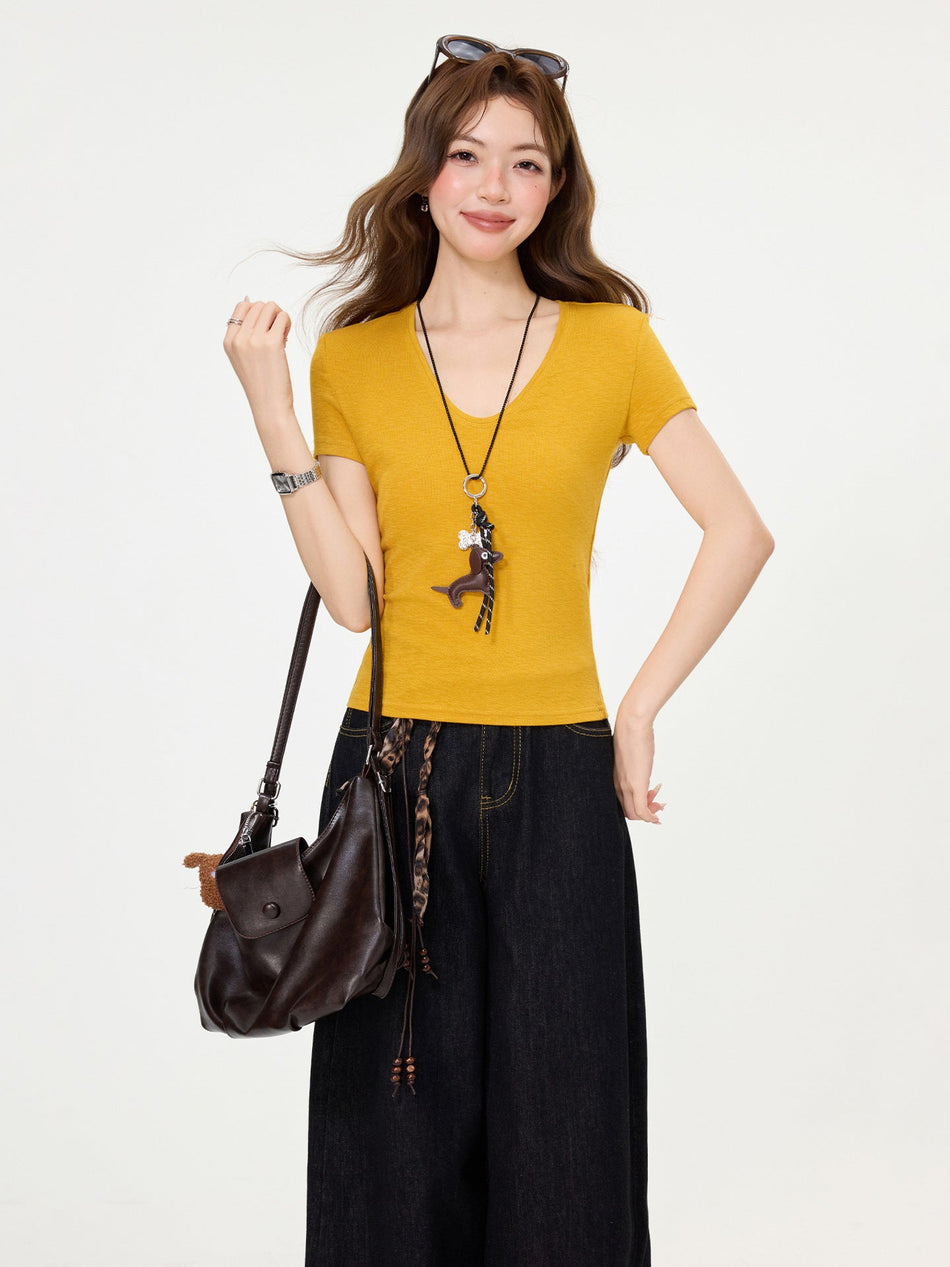 Ginger Round Neck Slim Fit Short Sleeve T-Shirt Women
