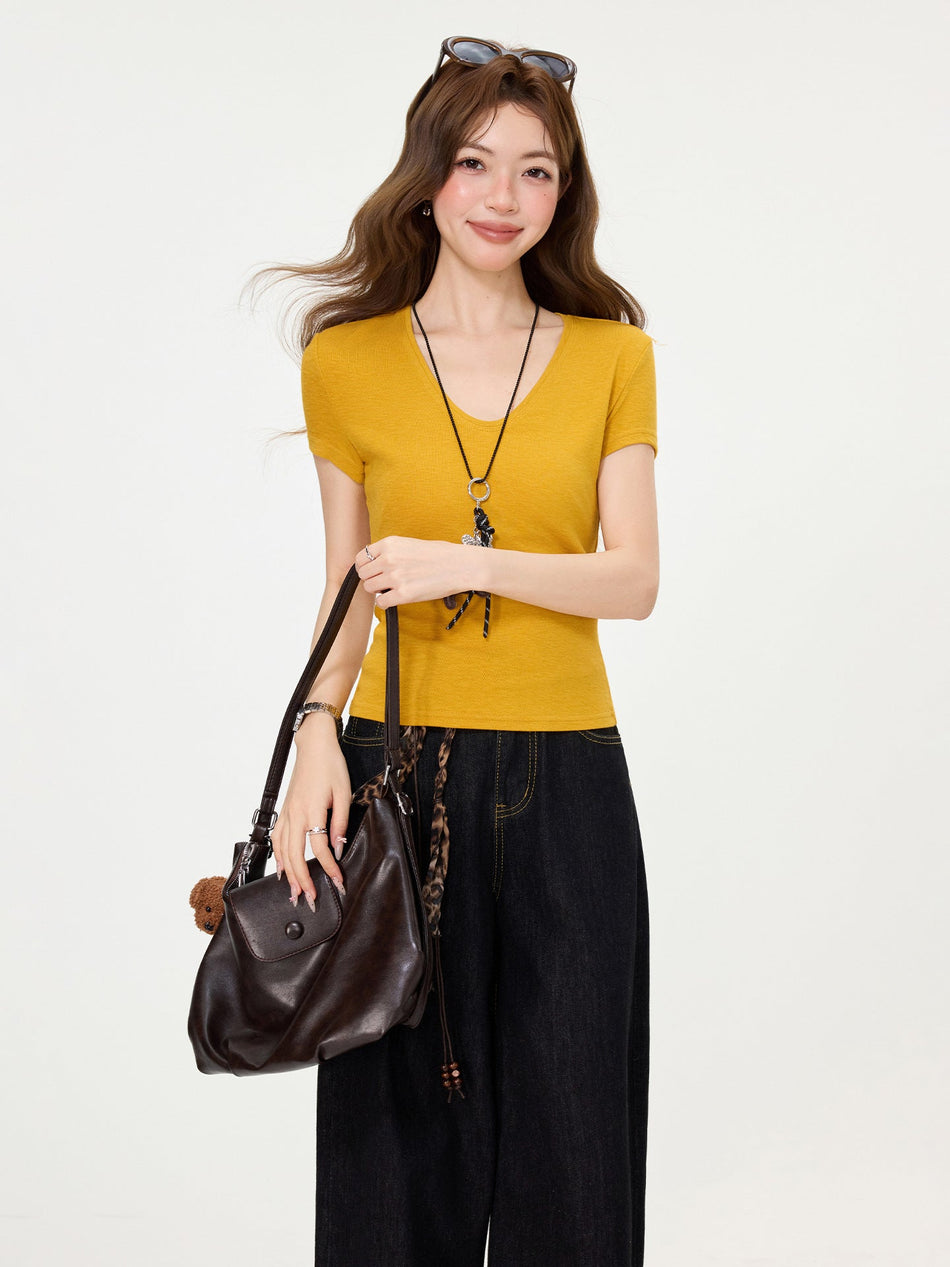 Ginger Round Neck Slim Fit Short Sleeve T-Shirt Women
