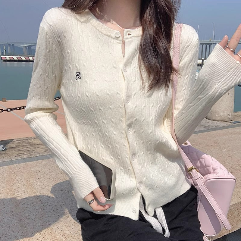 College Style Knitted Cardigan Women Embroidered