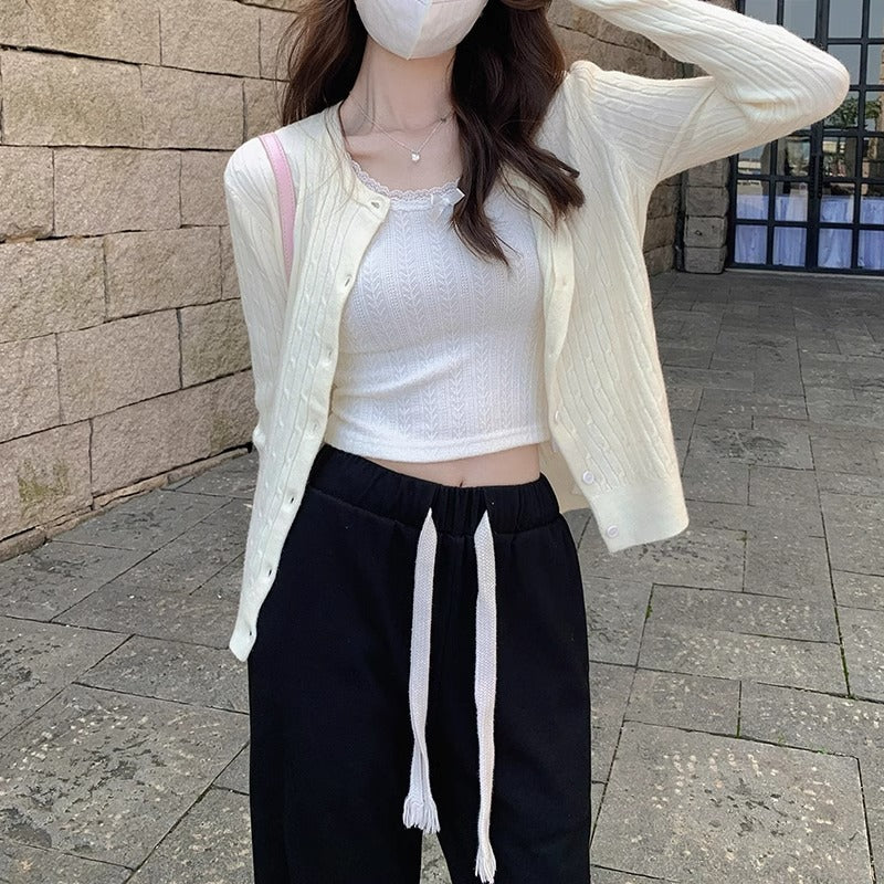 College Style Knitted Cardigan Women Embroidered