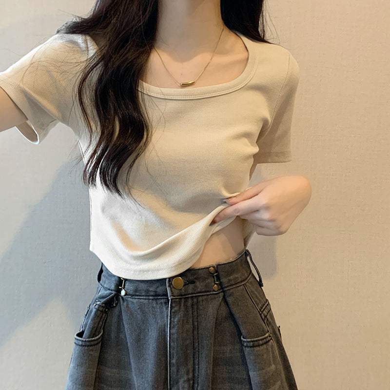 Apricot Square Neck Slim Fit Short Sleeve T-Shirt Women