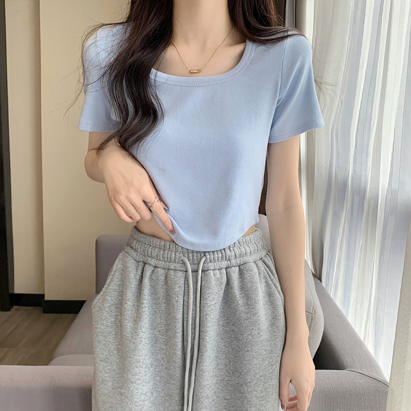 Apricot Square Neck Slim Fit Short Sleeve T-Shirt Women