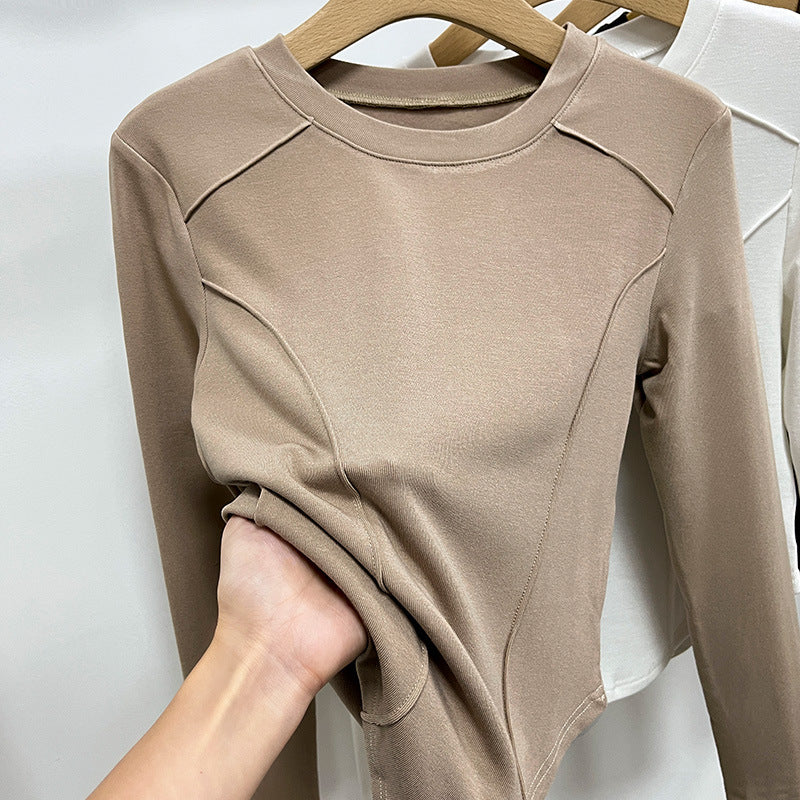 Brushed Velvet Slim Fit Long Sleeve Top Women