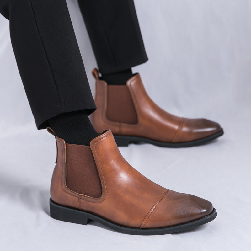 Men’s High-Top Leather Boots – Korean Style Casual Shoes