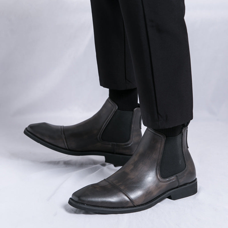 Men’s High-Top Leather Boots – Korean Style Casual Shoes