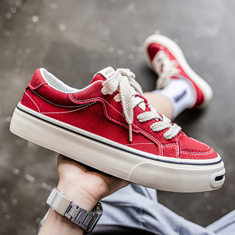 Men’s White Canvas Sneakers – Thick Sole Casual Shoes