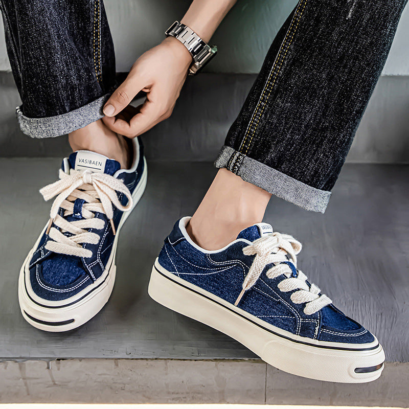 Men’s White Canvas Sneakers – Thick Sole Casual Shoes