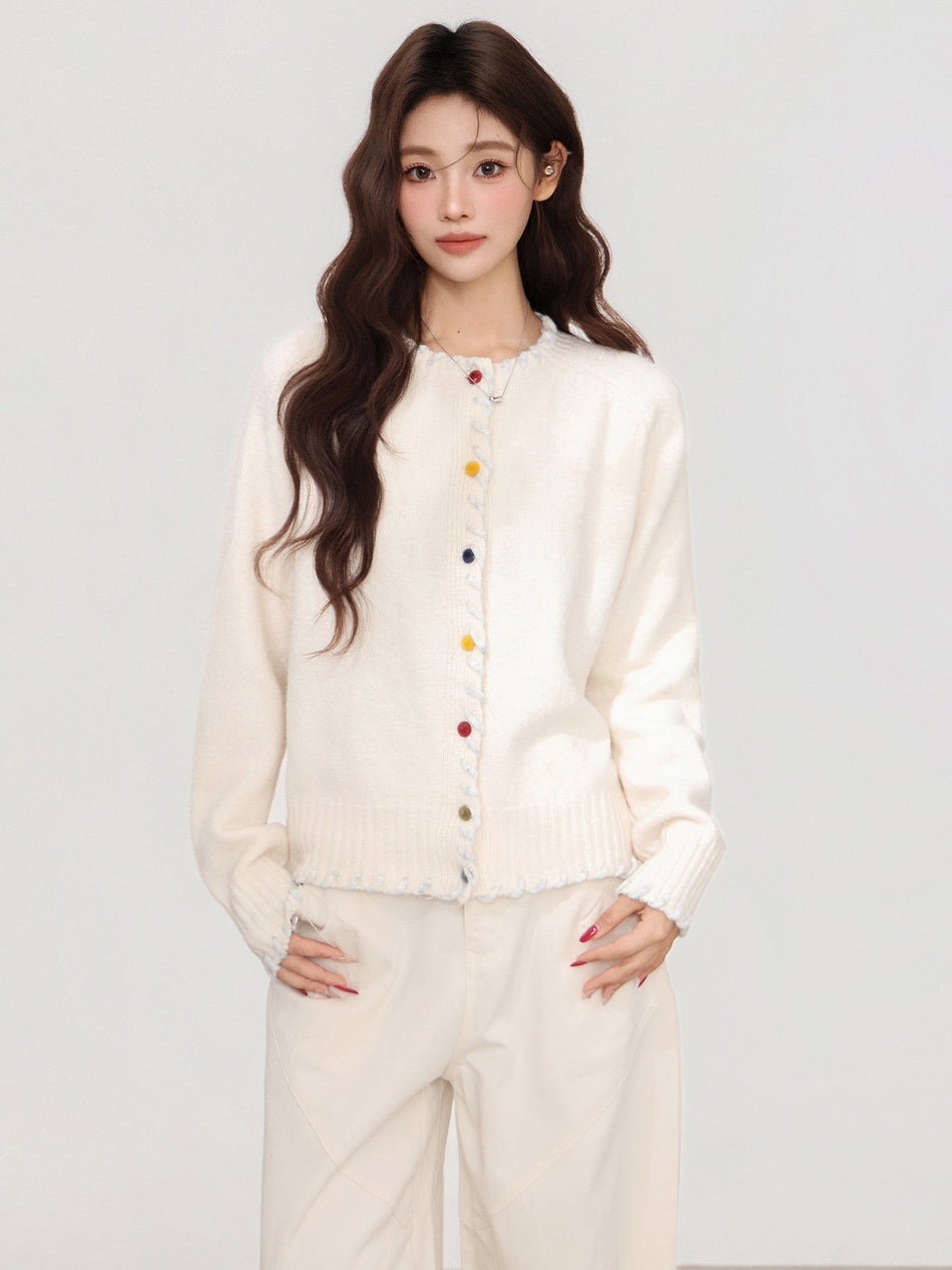 Thick Knitted Cardigan Round Neck Women Long Sleeve