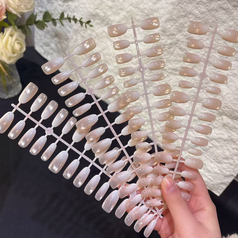 30-Piece Transparent Nude Nail Patch Set – Cat Eye Nail Art