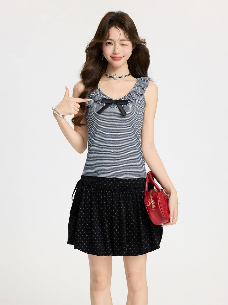 Korean Striped Lace U-Neck Camisole Women Summer Top