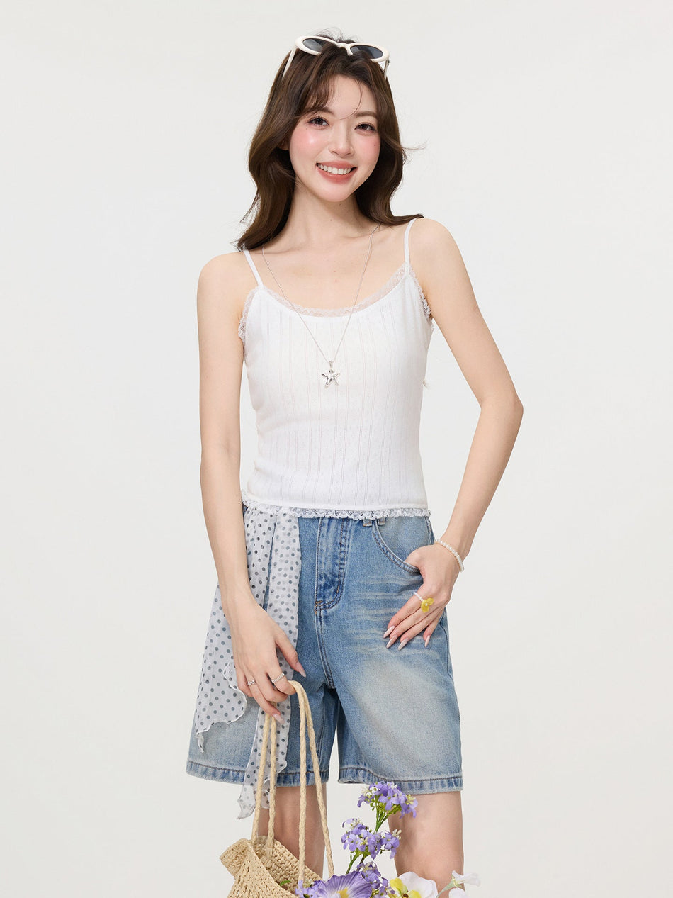 White Lace Camisole Slim Fit Sleeveless Women Top