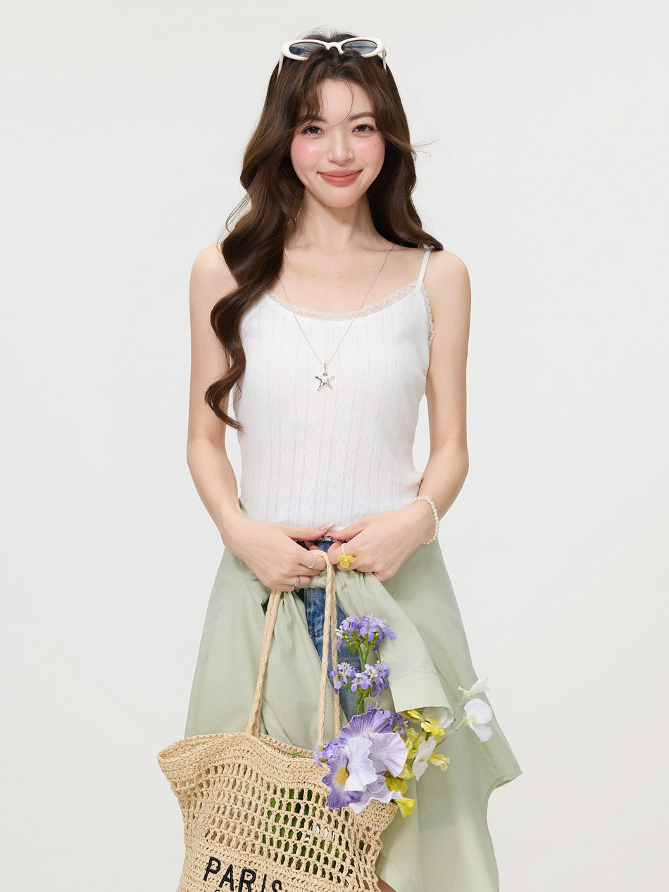 White Lace Camisole Slim Fit Sleeveless Women Top