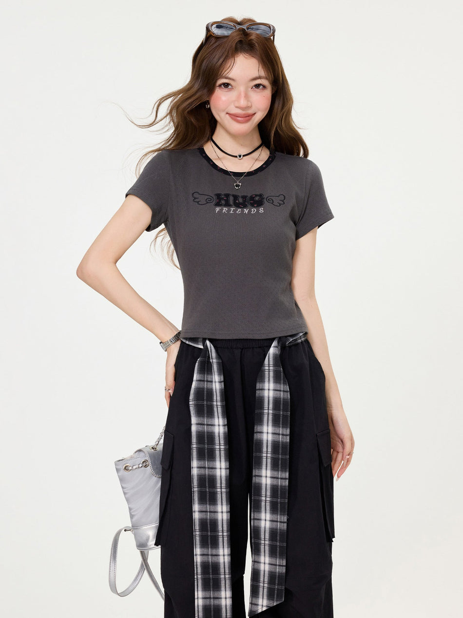 Korean Style Embroidered Slim Fit Women T-Shirt