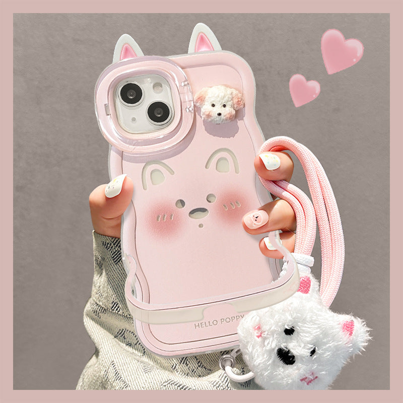 Cute Puppy Doll Phone Case with Lanyard & Stand