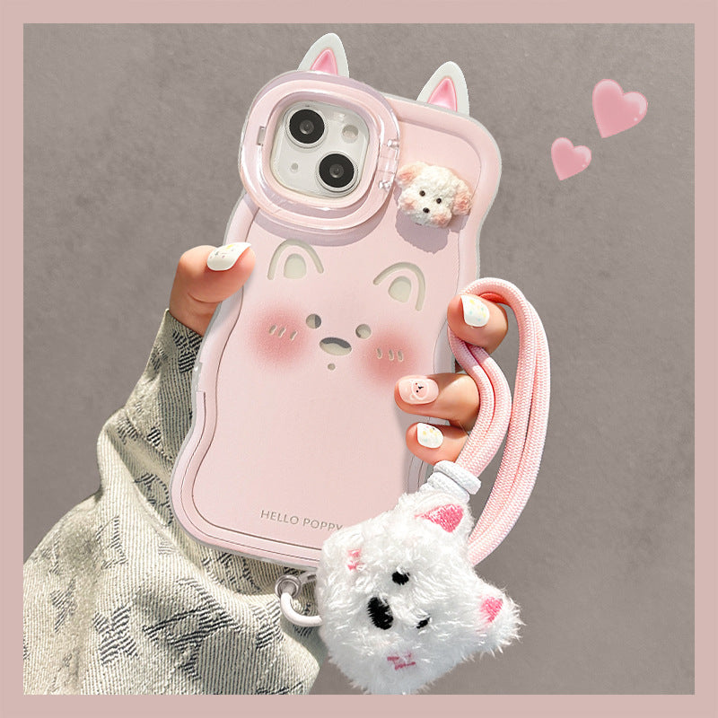Cute Puppy Doll Phone Case with Lanyard & Stand