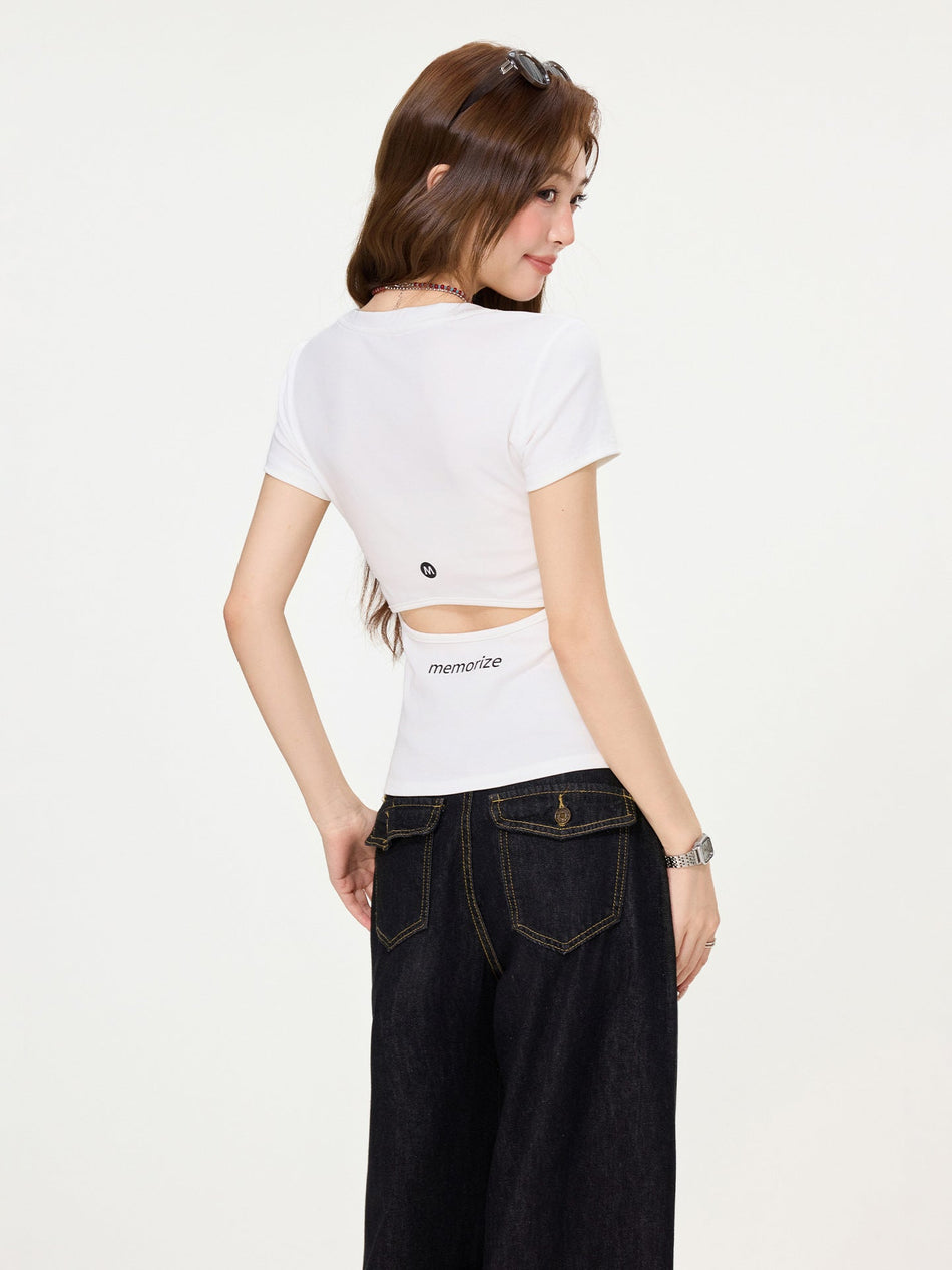 Backless Round Neck Letter Print Women Summer Top