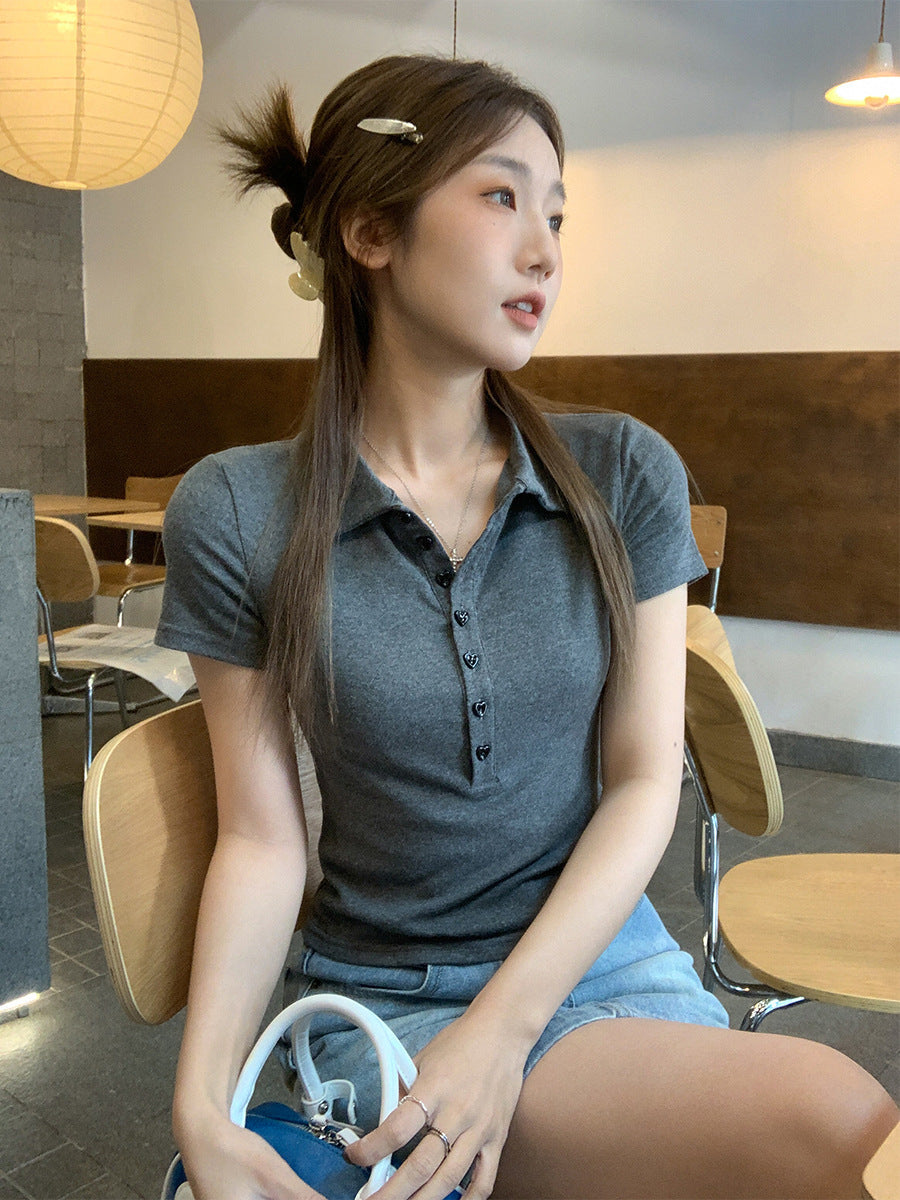 Korean Polo Collar Slim Fit Women Summer T-Shirt