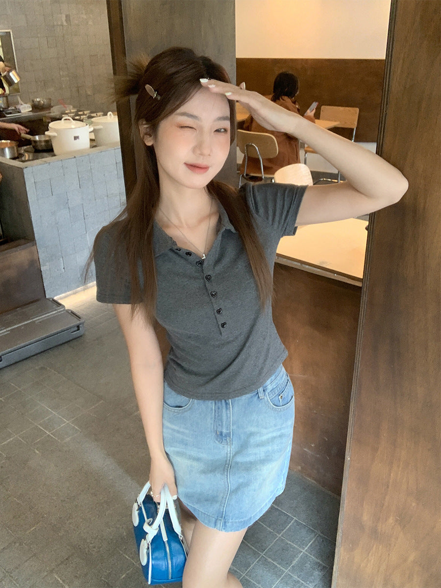 Korean Polo Collar Slim Fit Women Summer T-Shirt
