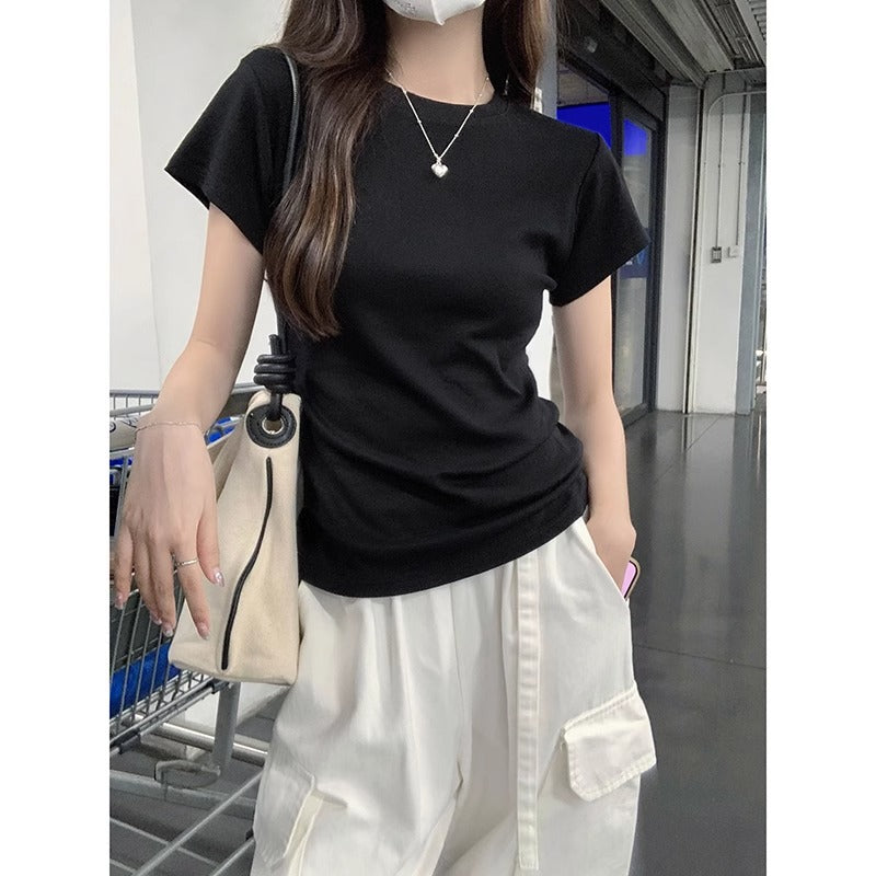Black Slim Fit Basic Short Sleeve Women Summer Top