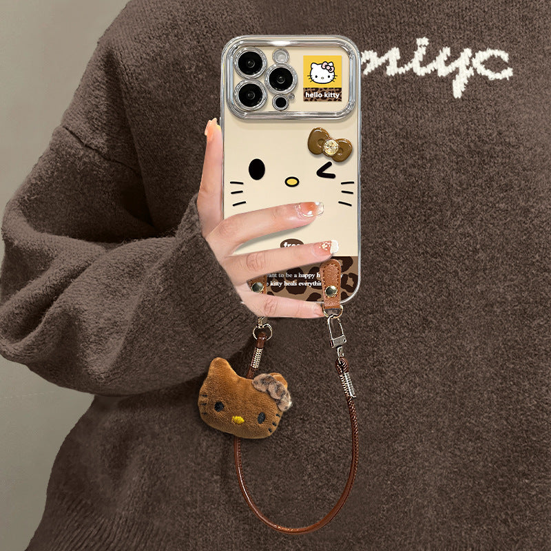 Leopard KT Cat Lanyard Phone Case with Bow